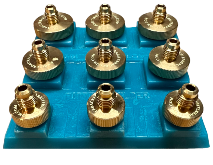 QT 200B BRASS QUICK CONNECT TEST FITTINGS 3 OF EACH SIZE 1/4" 1/2" & 3/4" IN HOLDER