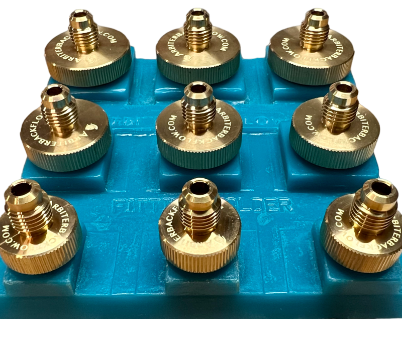 QT 200B BRASS QUICK CONNECT TEST FITTINGS 3 OF EACH SIZE 1/4" 1/2" & 3/4" IN HOLDER