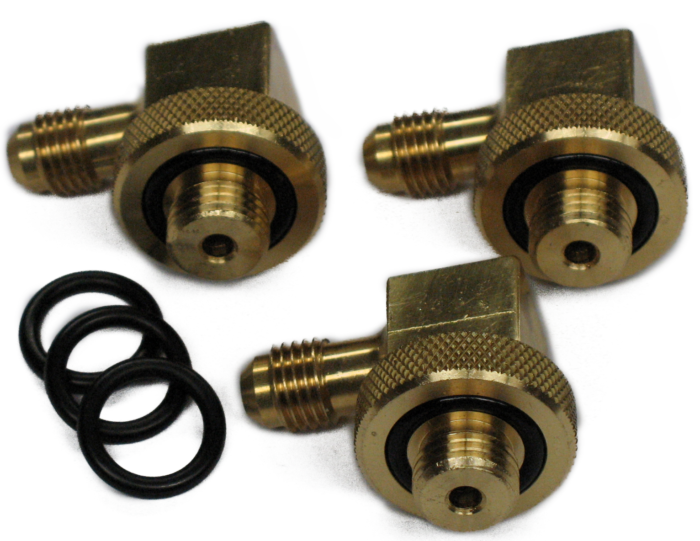 MIDWEST 110705 1/4" SET 3 EACH  90 ANGLE SWIVELQUICK TEST COCK ADAPTERS WITH 3 EXTRA "O" RINGS